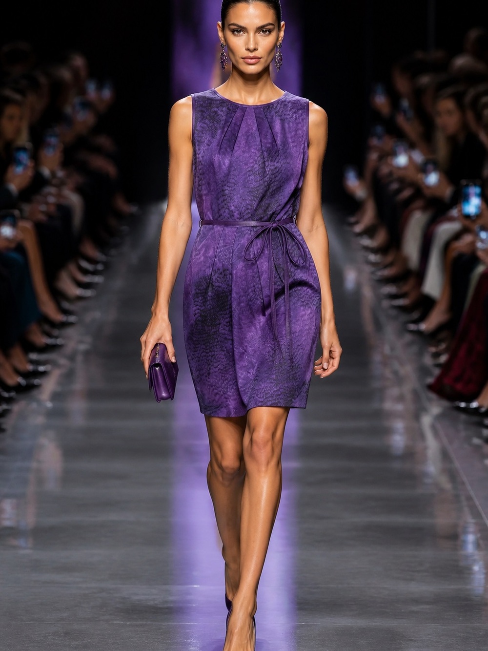 Escada Purple Sleeveless Tie-Waist Midi Dress